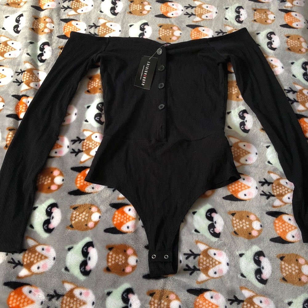 Black off shoulder bodysuit